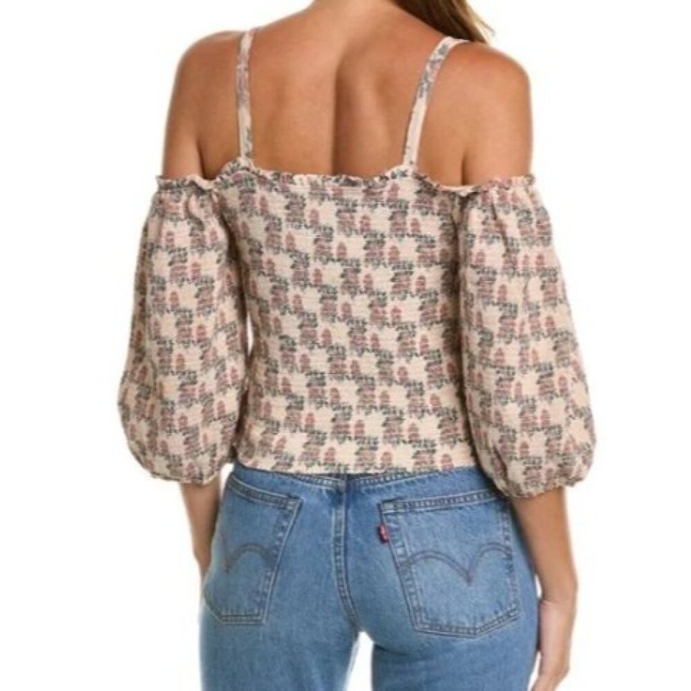 Nation LTD Ily Tee Size Small Smocked Long Sleeve NWT Print $216 - Picture 2 of 11